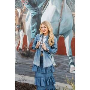 NEW RODEO QUINCY patriotic cowboy button up in blue